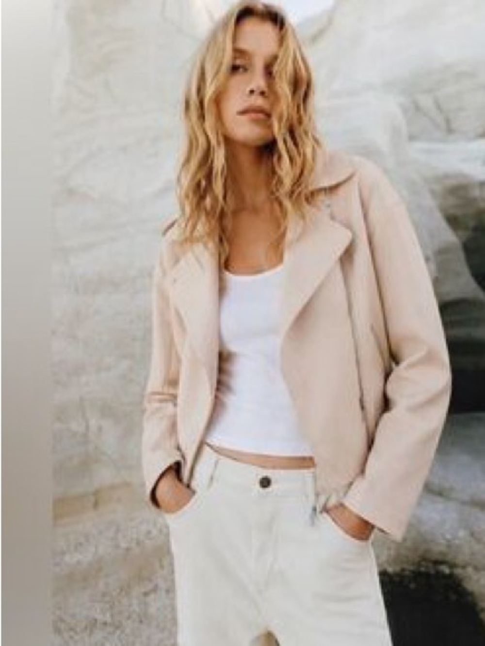 14. Anthropologie Philosophy Pink Suede Moto Jacket